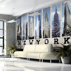 뮤럴벽지 디자인벽지 (PW11550) 뉴욕4 /인테리어벽지/아트벽지/도시/NEWYORK/빌딩/사진/타이포/사무실벽지
